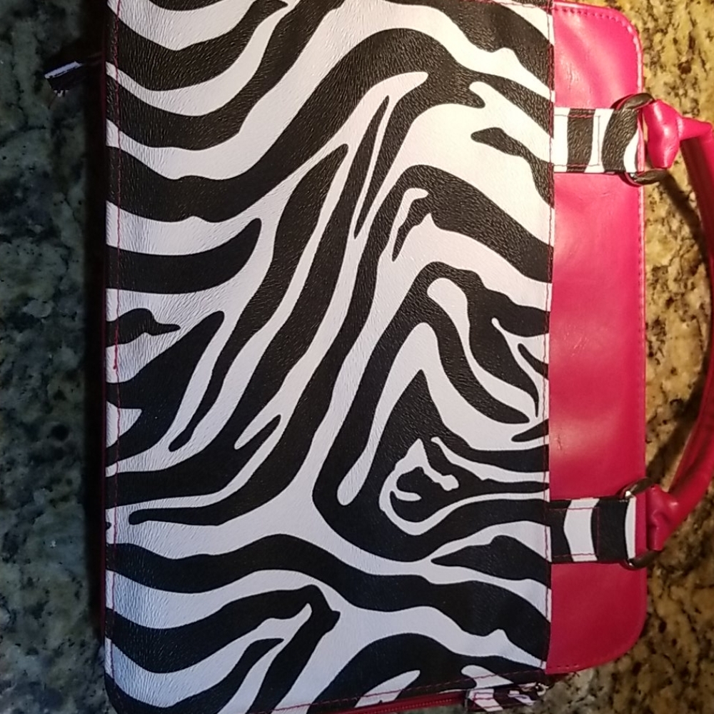 Black white and red zebra print purse